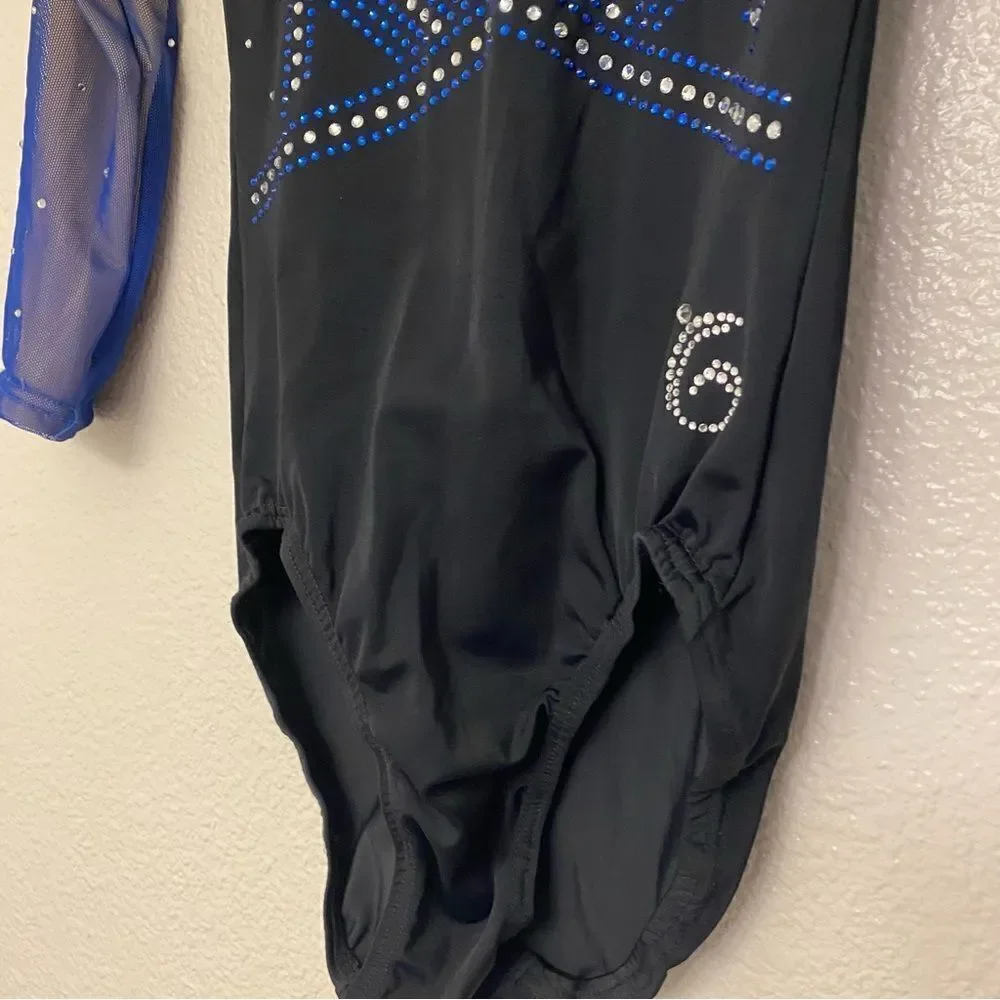 Garland custom gymnastics competition rhinestone leotard long mesh sleeve LC XSA